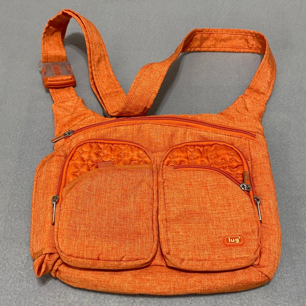 Lug Orange Crossbody Bag Multi-Pocket Travel Messenger with Water Bottle Holder